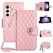 SaniMore Case for Samsung Galaxy S24 PU Leather 3D Lattice Stylish for Girls Crossbody Lanyard Flip Kickstand Card Slots Cash Pocket Magnetic Clasp Full Protective Shockproof Wallet Shell Pink