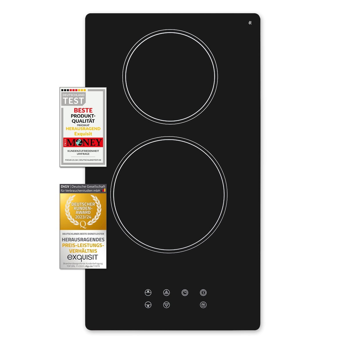 Exquisit Kochfeld EKC300-020 | Glaskeramik | Touch Control | 2 Kochstellen | Rahmenlos | 3000 W Image