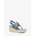 Michael Kors Aubrey Cutout Leather Wedge Sandal Blue 11
