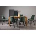 Bentley Designs Turin Light Oak 6 Seater Dining Table with 6 Fontana Green Velvet Chairs