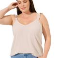 Torrid Tops | 22. Torrid Nwt Crinkle Gauze V-Neck Ruffle Strap Tank Top | Color: Cream/Tan | Size: 3x