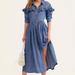 Free People Dresses | Free People Montana Sunset Chambray Denim Ruffle Midi Dress Size M | Color: Blue | Size: M