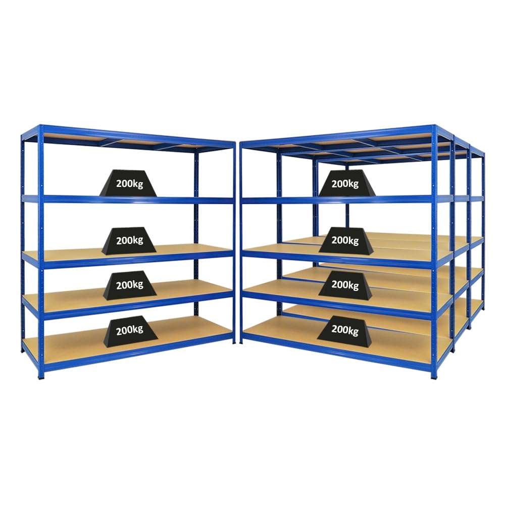 PROREGAL Mega Deal | 4x Schwerlastregal Giant Elephant | HxBxT 180x180x60cm | Fachlast 200kg | Blau | Garagenregal, Lagerregal, Steckregal Image