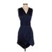 H&M Casual Dress - Mini V-Neck Sleeveless: Blue Solid Dresses - Women's Size 4