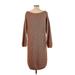 Casual Dress - Sweater Dress Boatneck 3/4 sleeves: Brown Color Block Dresses - Women's Size 10