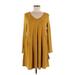 Umgee Casual Dress - Mini V Neck Long sleeves: Yellow Solid Dresses - Women's Size Small