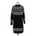 Ann Taylor LOFT Casual Dress - Sweater Dress Mock 3/4 sleeves: Black Fair Isle Dresses - Women's Size X-Small