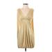 Bebe Casual Dress - Party V-Neck Long sleeves: Gold Solid Dresses - Women's Size Small