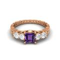 1.21 Ctw Square Shape Amethyst Gemstone 925 Sterling Silver Five Stone Women Engagement Ring Rose Gold Vermeil,W