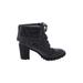 Just Fab Ankle Boots: Combat Chunky Heel Boho Chic Black Print Shoes - Women's Size 9 - Round Toe