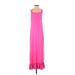 Line & Dot Casual Dress - A-Line Scoop Neck Sleeveless: Pink Solid Dresses - Women's Size Medium