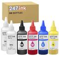 247.Ink 100ml Bottles of DTF Ink (600ml Total Ink) for Inkjet Printers Heat Transfer Film Printing, Set of 6 (2 x White, Black, Cyan, Magenta & Yellow)