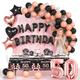 50th Birthday Decorations, Rose Gold Happy 50th Birthday Decorations Party Supplies for Her, Foil Balloons, Fringe Curtain, Tablecloth, Cake Topper, Sash and Crown for Women, Tableware for 16 Guests