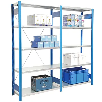 PROREGAL Fachbodenregal FALKE | Light-Duty | Grundregal | HxBxT 250x128x30cm | 6 Ebenen | Fachlast 150kg | Einseitig nutzbar | Rahmen Enzianblau Image