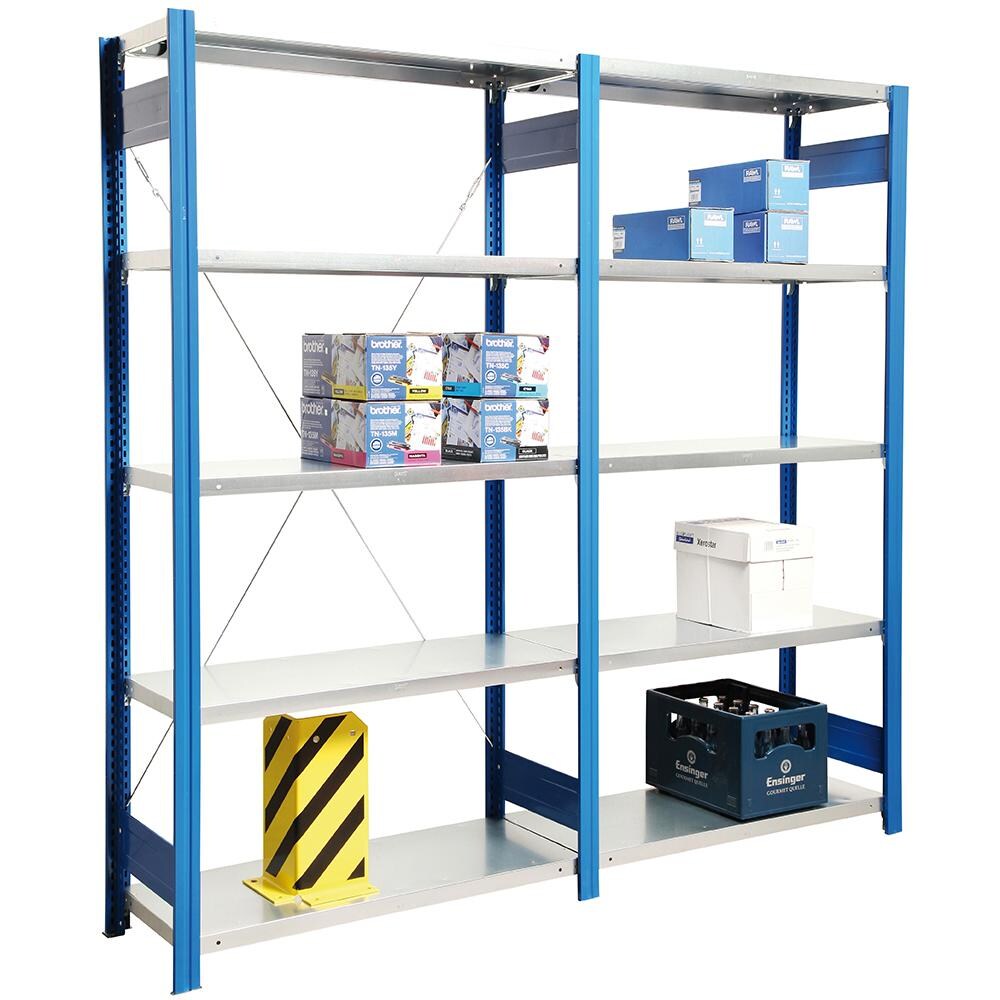 PROREGAL Fachbodenregal FALKE | Heavy-Duty | Grundregal | HxBxT 300x100x50cm | 7 Ebenen | Fachlast 350kg | Einseitig nutzbar | Rahmen Enzianblau Image