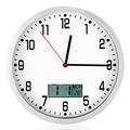 Silent Kitchen Wall Clock,Calendar Silver Wall Clock, Modern Kitchen Wall Clock with Digital Date, Day of Week and Temperature Meter,9.8in Round Home Office Bedroom Decoration, Wall Decoration