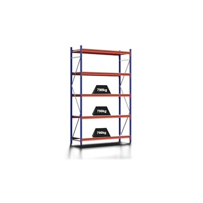PROREGAL Weitspannregal MOOSE Stecksystem Omega-Profil, Grundregal, HxBxT 300x185x60cm, 5 Ebenen, Spanplatten-Fachboden, Fachlast 790kg, Blau/Orange Image