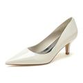 Women's Black Patent Leather Pointed Toe Slip On Low Kitten Heel Pumps Office Work Dress Shoes 2.36 Inch,Beige,4 UK