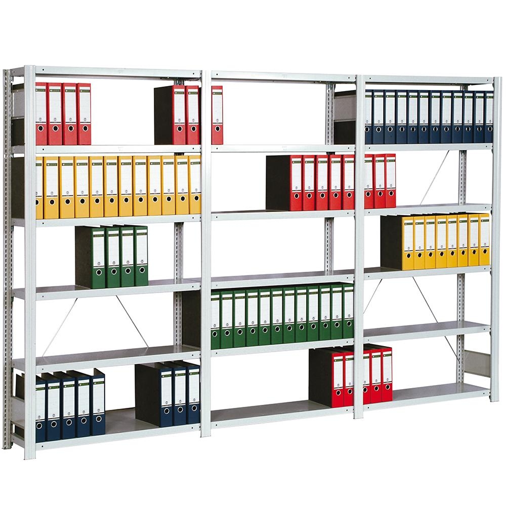 PROREGAL Büro-Fachbodenregal FALKE Stecksystem | Grundregal | HxBxT 200x128x30cm | 6 Stahlfachboden | Einseitig nutzbar | Lichtgrau Image