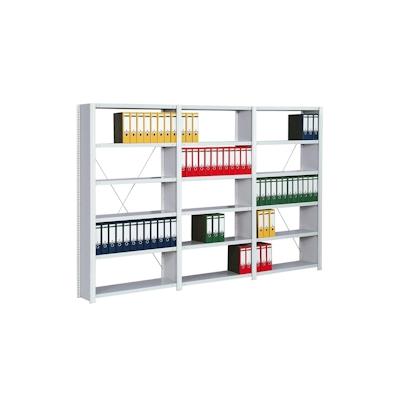 PROREGAL Büro-Fachbodenregal FALKE Stecksystem mit Seitenwand | Grundregal | HxBxT 232x100x30cm | 7 Stahlfachboden | Einseitig nutzbar | Lichtgrau Image