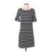 J.Crew Factory Store Casual Dress - Shift Scoop Neck Short sleeves: Black Stripes Dresses - Women's Size X-Small