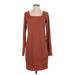 Sonoma Goods for Life Casual Dress - Sheath Square Long sleeves: Brown Print Dresses - Women's Size Small