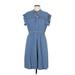 Calvin Klein Casual Dress - A-Line Tie Neck Sleeveless: Blue Stripes Dresses - Women's Size 10