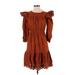 Universal Thread Casual Dress - Mini Crew Neck 3/4 sleeves: Brown Print Dresses - Women's Size X-Small