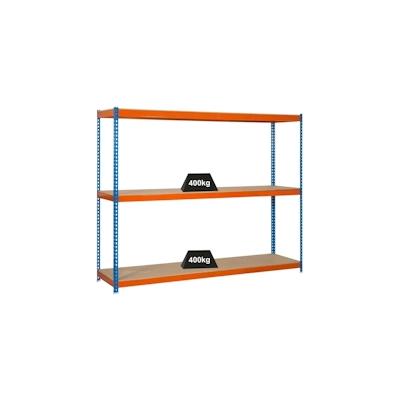 PROREGAL Schwerlastregal MID WOOD YETI THREE | HxBxT 150x150x60cm | Fachlast 400kg | Blau-Orange | Regal Standregal Werkstattregal Lagerregal Image