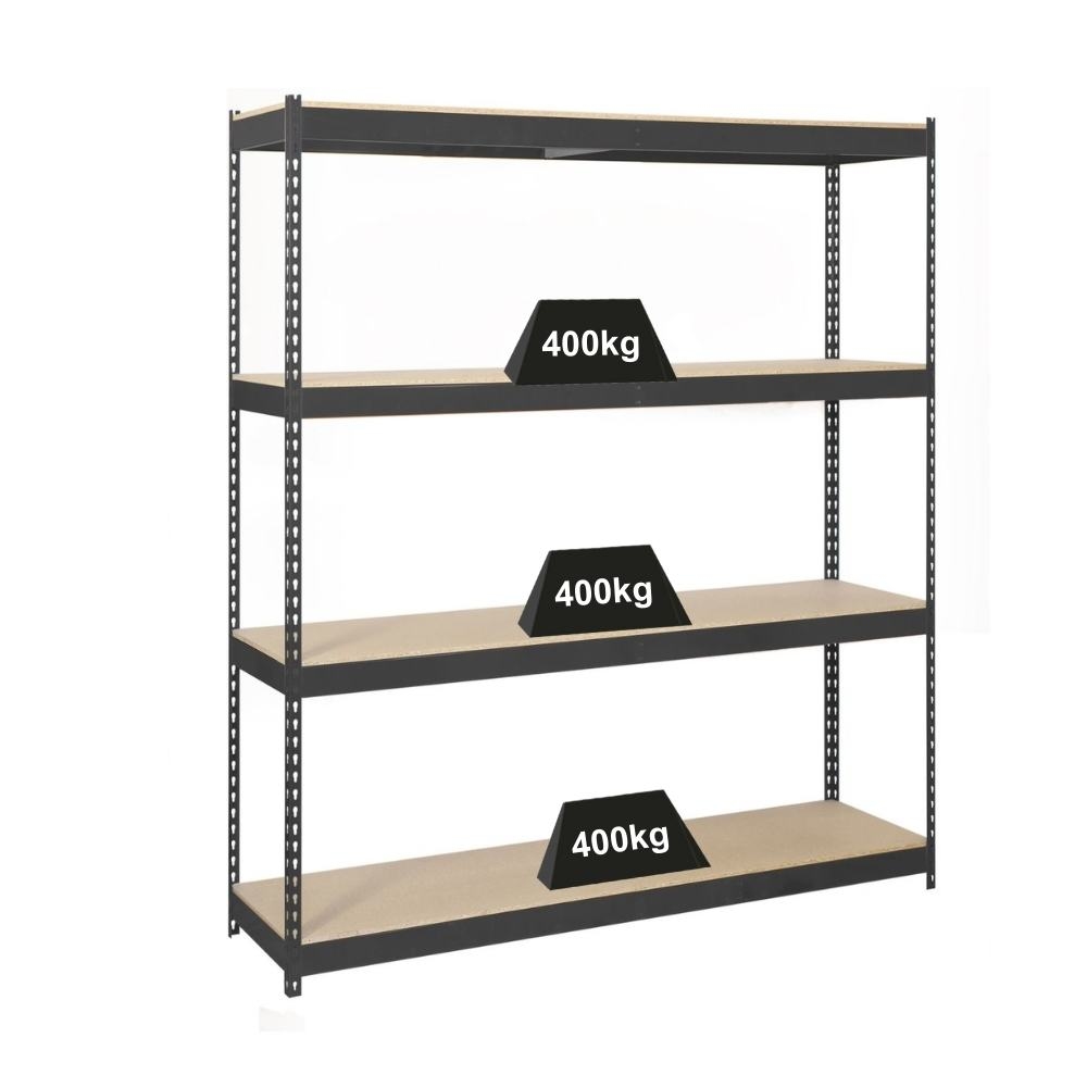 PROREGAL Schwerlastregal WOOD BEAST FOUR | HxBxT 200x240x45cm | 4 Ebenen | Fachlast 400kg | Anthrazit | Weitspannregal Werkstattregal Lagerregal Image