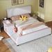 Wooden Full Size Upholstered Platform Bed with Storage Nightstand and Guardrail