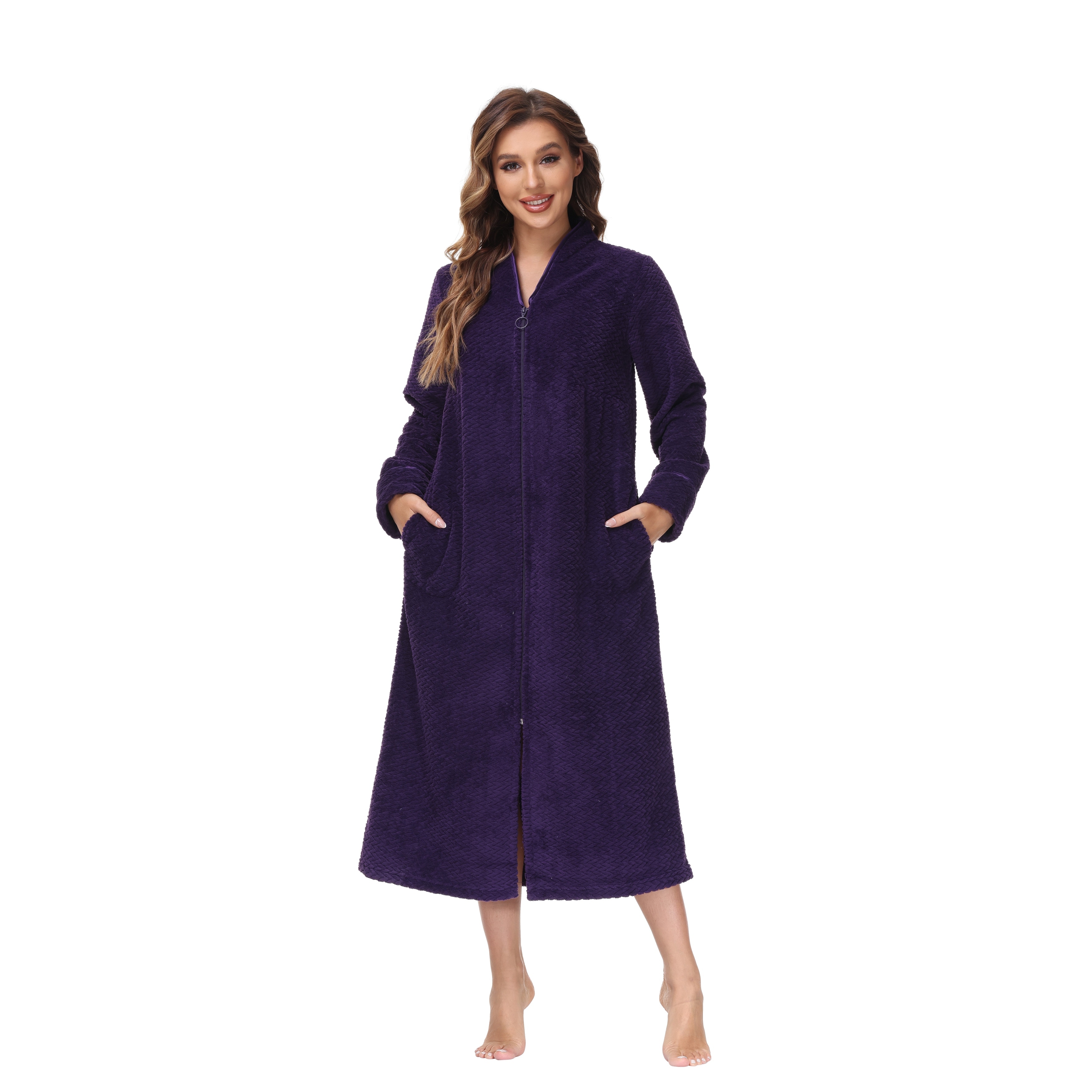 INK+IVY Women's Zip Front Embossed Plush Bathrobe