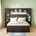 Queen Size Wooden Bed With All-in-One Cabinet, Shelf, Pull-out Trundle and Sockets, Espresso