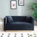 Contemporary Vertical Channel Tufted Velvet Sofa Loveseat Modern Upholstered 2 Seater Couch with 2 pillows