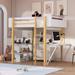 Full Size Wood Loft Bed With Built-in Storage Cabinet and Cubes, Foldable desk, White