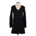 ICE Casual Dress - Sweater Dress: Black Stripes Dresses - Women's Size Small