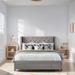 Queen Size Platform Bed with Wingback Headboard, Velvet Upholstered Bed with A Big Storage Drawer for Bedroom, Grey
