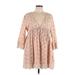 Zara TRF Casual Dress - Mini V Neck 3/4 sleeves: Tan Print Dresses - Women's Size Large