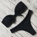 Maillot de bain noir pour femme bikini de luxe ensemble deux pièces culotte tanga couleur unie
