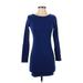 Forever 21 Casual Dress - Bodycon Crew Neck Long sleeves: Blue Solid Dresses - Women's Size Small