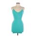 Fashion Nova Casual Dress - Bodycon Plunge Sleeveless: Teal Print Dresses - New - Women's Size Small