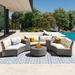 Latitude Run® 9 - Piece Fan-shaped Rattan sofa Suit w/ Cushions & Table Synthetic Wicker/All - Weather Wicker/Metal/Wicker/Rattan in Gray | Outdoor Furniture | Wayfair