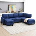 Blue Sectional - Latitude Run® Modern L-shaped Sectional Sofa w/ Chaise Lounge & Convertible Ottoman | 33.9 H x 104.3 W x 78.7 D in | Wayfair