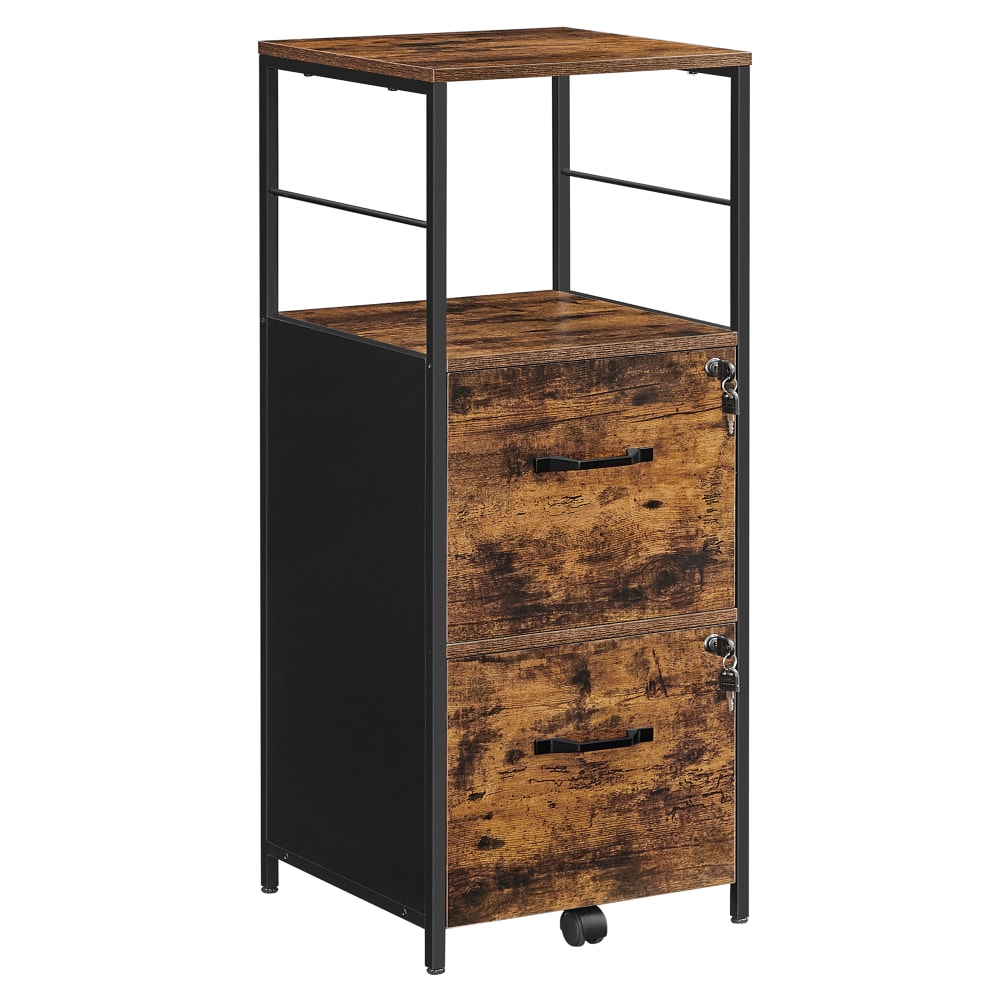 Caisson de bureau 2 tiroirs effet bois marron rustique noir