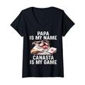 Damen Papa Is My Name Canasta Is My Game Lustiges Kartenspiel Spieler T-Shirt mit V-Ausschnitt