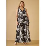 Plus Size Abstract Linen Blend Wide Leg Jumpsuit