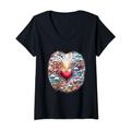 Damen Herzliches Patchwork: Emblem der Zuneigung Illustration T-Shirt mit V-Ausschnitt