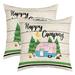 Pack of 2 Happy Camping Throw Pillow Covers 18x18 Inch Rustic Farmhouse Camper Pillow Covers Green Geometry Stripe Cushion Covers for Sofa Bed Couch Western Farmstyle Decorative Pillow Covers