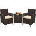 JIAH 3 Pieces Patio Furniture PE Rattan Wicker Chair Conversation Set Brown and Beige 26.6x12.1x19.3 inches