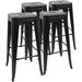 Metal Stools 24 Indoor Outdoor Stackable Barstools JOMA Style Industrial Vintage Counter Stools Set of 4 (24 inch Silver)